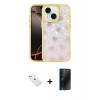 MARSİLYAN™- iPhone 14 Kılıf Odak Prime - Siyah 3D Antistatik Hayalet Cam Ekran Koruyucu + Diamond Kamera Lens - SABE