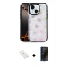 MARSİLYAN™- iPhone 14 Kılıf Odak Prime - Siyah 3D Antistatik Hayalet Cam Ekran Koruyucu + Diamond Kamera Lens - PE