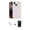 MARSİLYAN™- iPhone 14 Kılıf Odak Prime - Siyah 3D Antistatik Hayalet Cam Ekran Koruyucu + Diamond Kamera Lens - PE