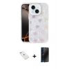 MARSİLYAN™- iPhone 14 Kılıf Odak Prime - Siyah 3D Antistatik Hayalet Cam Ekran Koruyucu + Diamond Kamera Lens - SABE