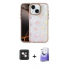 MARSİLYAN™- iPhone 14 Kılıf Odak Prime - Siyah Bilvis 5in1 5D Magic Hayalet Cam Ekran Koruyucu + Pembe PVD Metal Kamera Lens
