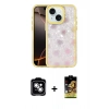 MARSİLYAN™- iPhone 14 Kılıf Odak Prime - Siyah Buffer Cam Ekran Koruyucu + PVD Metal Kamera Lens - GS
