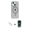 MARSİLYAN™- iPhone 14 Kılıf Pusula Form Özel Seri - Şeffaf 360 Full Body Arka Koruyucu + Diamond Kamera Lens - SABE