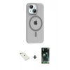 MARSİLYAN™- iPhone 14 Kılıf Pusula Form Özel Seri - Şeffaf 360 Full Body Arka Koruyucu + Diamond Kamera Lens - PE