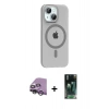 MARSİLYAN™- iPhone 14 Kılıf Pusula Form Özel Seri - Şeffaf 360 Full Body Arka Koruyucu + Gümüş Raze Metal Kamera Lens