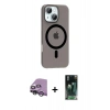 MARSİLYAN™- iPhone 14 Kılıf Pusula Form Özel Seri - Şeffaf 360 Full Body Arka Koruyucu + Gümüş Raze Metal Kamera Lens