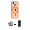 MARSİLYAN™- iPhone 14 Kılıf Pusula Form Özel Seri - Şeffaf 360 Full Body Arka Koruyucu + Mor Raze Metal Kamera Lens