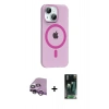 MARSİLYAN™- iPhone 14 Kılıf Pusula Form Özel Seri - Şeffaf 360 Full Body Arka Koruyucu + Mor Raze Metal Kamera Lens