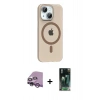 MARSİLYAN™- iPhone 14 Kılıf Pusula Form Özel Seri - Şeffaf 360 Full Body Arka Koruyucu + Mor Raze Metal Kamera Lens