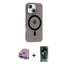 MARSİLYAN™- iPhone 14 Kılıf Pusula Form Özel Seri - Şeffaf 360 Full Body Arka Koruyucu + Mor Raze Metal Kamera Lens