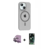 MARSİLYAN™- iPhone 14 Kılıf Pusula Form Özel Seri - Şeffaf 360 Full Body Arka Koruyucu + Mor Raze Metal Kamera Lens