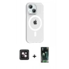 MARSİLYAN™- iPhone 14 Kılıf Pusula Form Özel Seri - Şeffaf 360 Full Body Arka Koruyucu + Pembe PVD Metal Kamera Lens