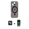 MARSİLYAN™- iPhone 14 Kılıf Pusula Form Özel Seri - Şeffaf 360 Full Body Arka Koruyucu + Pembe PVD Metal Kamera Lens