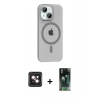 MARSİLYAN™- iPhone 14 Kılıf Pusula Form Özel Seri - Şeffaf 360 Full Body Arka Koruyucu + Pembe PVD Metal Kamera Lens