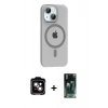 MARSİLYAN™- iPhone 14 Kılıf Pusula Form Özel Seri - Şeffaf 360 Full Body Arka Koruyucu + PVD Metal Kamera Lens - TU