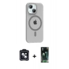 MARSİLYAN™- iPhone 14 Kılıf Pusula Form Özel Seri - Şeffaf 360 Full Body Arka Koruyucu + PVD Metal Kamera Lens - SH