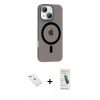 MARSİLYAN™- iPhone 14 Kılıf Pusula Form Özel Seri - Şeffaf Pasifik Cam Ekran Koruyucu + Diamond Kamera Lens - PE