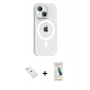 MARSİLYAN™- iPhone 14 Kılıf Pusula Form Özel Seri - Şeffaf Pasifik Cam Ekran Koruyucu + Diamond Kamera Lens - PE