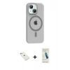 MARSİLYAN™- iPhone 14 Kılıf Pusula Form Özel Seri - Şeffaf Pasifik Cam Ekran Koruyucu + Diamond Kamera Lens - SABE