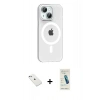 MARSİLYAN™- iPhone 14 Kılıf Pusula Form Özel Seri - Şeffaf Pasifik Cam Ekran Koruyucu + Diamond Kamera Lens - SABE