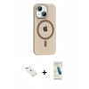 MARSİLYAN™- iPhone 14 Kılıf Pusula Form Özel Seri - Şeffaf Pasifik Cam Ekran Koruyucu + Diamond Kamera Lens - PE