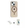 MARSİLYAN™- iPhone 14 Kılıf Pusula Form Özel Seri - Şeffaf Pasifik Cam Ekran Koruyucu + Diamond Kamera Lens - SABE
