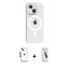 MARSİLYAN™- iPhone 14 Kılıf Pusula Form Özel Seri - Şeffaf Pasifik Cam Ekran Koruyucu + Shine Kamera Lens - GD