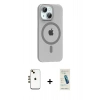 MARSİLYAN™- iPhone 14 Kılıf Pusula Form Özel Seri - Şeffaf Pasifik Cam Ekran Koruyucu + Shine Kamera Lens - GD