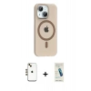 MARSİLYAN™- iPhone 14 Kılıf Pusula Form Özel Seri - Şeffaf Pasifik Cam Ekran Koruyucu + Shine Kamera Lens - GD