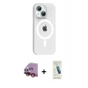 MARSİLYAN™- iPhone 14 Kılıf Pusula Form Özel Seri - Şeffaf Pasifik Cam Ekran Koruyucu + Raze Metal Kamera Lens - KI