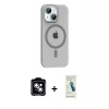 MARSİLYAN™- iPhone 14 Kılıf Pusula Form Özel Seri - Şeffaf Pasifik Cam Ekran Koruyucu + PVD Metal Kamera Lens - MI