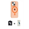 MARSİLYAN™- iPhone 14 Kılıf Pusula Form Özel Seri - Şeffaf Pasifik Cam Ekran Koruyucu + PVD Metal Kamera Lens - MI