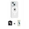 MARSİLYAN™- iPhone 14 Kılıf Pusula Form Özel Seri - Şeffaf Pasifik Cam Ekran Koruyucu + PVD Metal Kamera Lens - TU