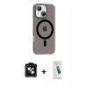 MARSİLYAN™- iPhone 14 Kılıf Pusula Form Özel Seri - Şeffaf Pasifik Cam Ekran Koruyucu + PVD Metal Kamera Lens - TU