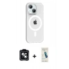 MARSİLYAN™- iPhone 14 Kılıf Pusula Form Özel Seri - Şeffaf Pasifik Cam Ekran Koruyucu + PVD Metal Kamera Lens - YL