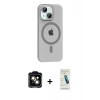 MARSİLYAN™- iPhone 14 Kılıf Pusula Form Özel Seri - Şeffaf Pasifik Cam Ekran Koruyucu + PVD Metal Kamera Lens - TU