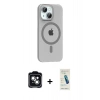 MARSİLYAN™- iPhone 14 Kılıf Pusula Form Özel Seri - Şeffaf Pasifik Cam Ekran Koruyucu + PVD Metal Kamera Lens - YL