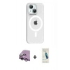 MARSİLYAN™- iPhone 14 Kılıf Pusula Form Özel Seri - Şeffaf Pasifik Cam Ekran Koruyucu + Raze Metal Kamera Lens - MR