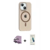 MARSİLYAN™- iPhone 14 Kılıf Pusula Form Özel Seri - Şeffaf Pasifik Cam Ekran Koruyucu + Raze Metal Kamera Lens - MR