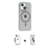 MARSİLYAN™- iPhone 14 Kılıf Pusula Form Özel Seri - Şeffaf Pasifik Cam Ekran Koruyucu + Shine Kamera Lens - YL