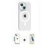 MARSİLYAN™- iPhone 14 Kılıf Pusula Form Özel Seri - Şeffaf Pasifik Cam Ekran Koruyucu + Shine Kamera Lens - MI