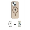 MARSİLYAN™- iPhone 14 Kılıf Pusula Form Özel Seri - Şeffaf Pasifik Cam Ekran Koruyucu + Shine Kamera Lens - GS
