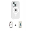 MARSİLYAN™- iPhone 14 Kılıf Pusula Form Özel Seri - Şeffaf Pasifik Cam Ekran Koruyucu + Shine Kamera Lens - KI