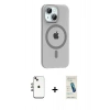 MARSİLYAN™- iPhone 14 Kılıf Pusula Form Özel Seri - Şeffaf Pasifik Cam Ekran Koruyucu + Shine Kamera Lens - GI