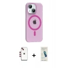MARSİLYAN™- iPhone 14 Kılıf Pusula Form Özel Seri - Şeffaf Pasifik Cam Ekran Koruyucu + Shine Kamera Lens - KI