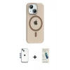 MARSİLYAN™- iPhone 14 Kılıf Pusula Form Özel Seri - Şeffaf Pasifik Cam Ekran Koruyucu + Shine Kamera Lens - MI