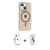 MARSİLYAN™- iPhone 14 Kılıf Pusula Form Özel Seri - Şeffaf Pasifik Cam Ekran Koruyucu + Shine Kamera Lens - GI