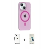 MARSİLYAN™- iPhone 14 Kılıf Pusula Form Özel Seri - Şeffaf Pasifik Cam Ekran Koruyucu + Shine Kamera Lens - GS
