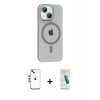 MARSİLYAN™- iPhone 14 Kılıf Pusula Form Özel Seri - Şeffaf Pasifik Cam Ekran Koruyucu + Shine Kamera Lens - GS