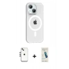MARSİLYAN™- iPhone 14 Kılıf Pusula Form Özel Seri - Şeffaf Pasifik Cam Ekran Koruyucu + Shine Kamera Lens - GS